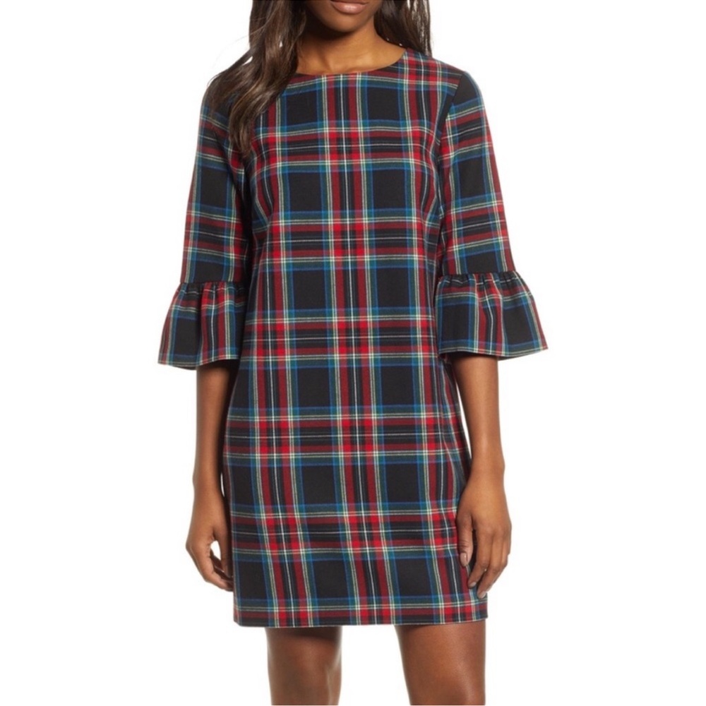 VINEYARD VINES‎ Jolly Plaid Greenwich Flutter Sleeve Shift Dress